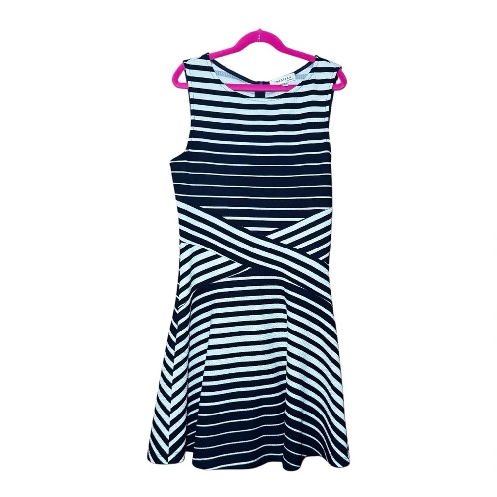Monteau Navy and White Striped Midi Dress Size M - Picture 3 of 5